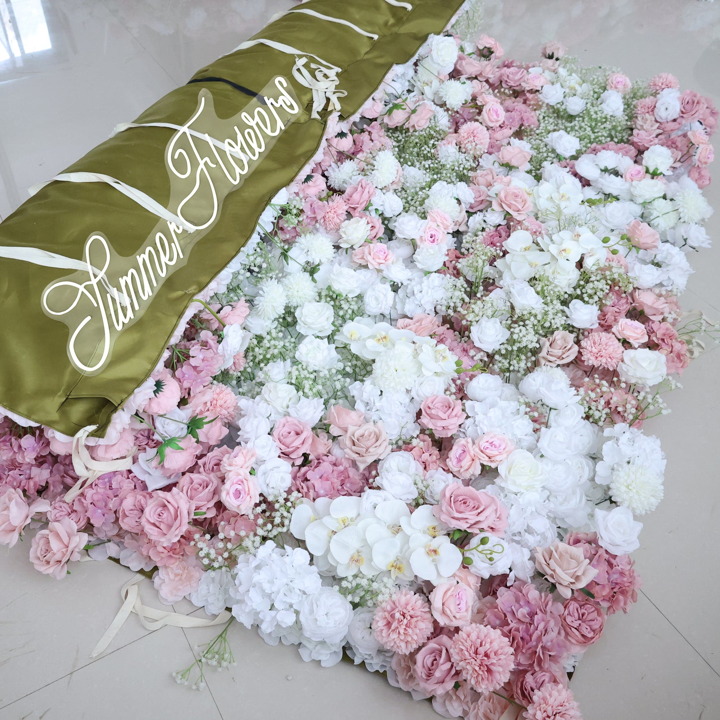 Summer Flower CB-418 8ft*8ft Cloth Back Artificial Flower Wall Roll up Fabric background
