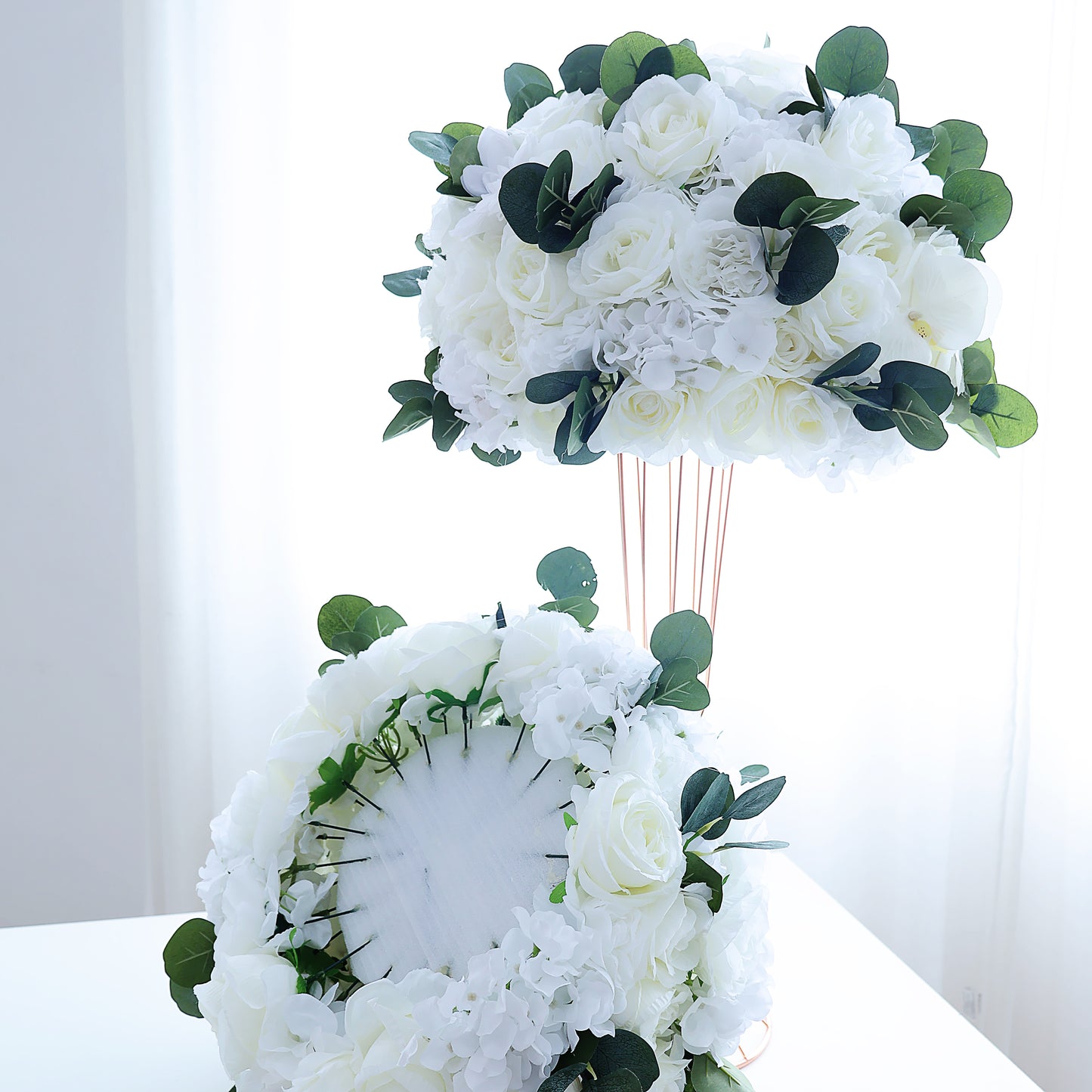 FL-078 High Quality DIY Wedding Flower Ball White Rose Green Willow Mixed Artificial Flowers Low Price Wedding Centerpieces