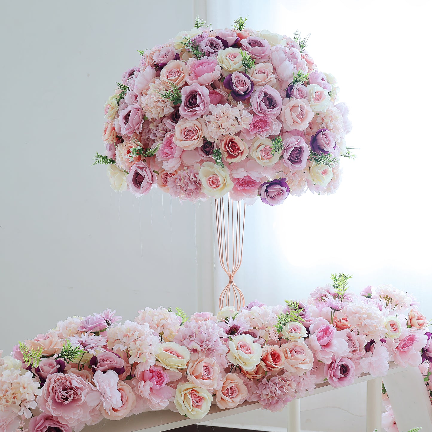 FL-092 Beautiful champagne pink artificial flowers customizable centerpiece flower balls for indoor outdoor wedding decorations