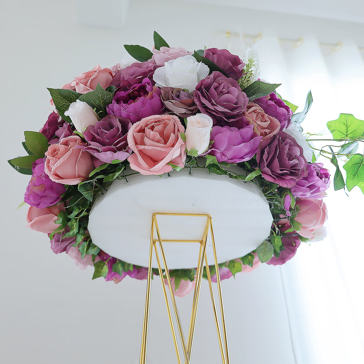 Fl-032 New design artificial purple rose baby breath flower wedding centerpieces floral ball centerpiece