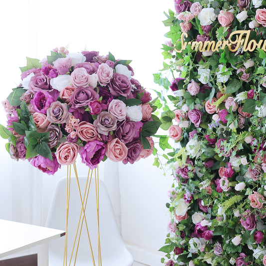 Fl-032 New design artificial purple rose baby breath flower wedding centerpieces floral ball centerpiece