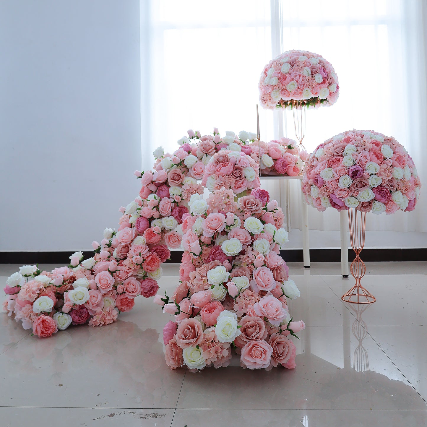 FL-116 High Quality DIY Silk Artificial Flowers White Hydrangea Pink Rose Table Center Decorations Christmas Perfect Centerpiece