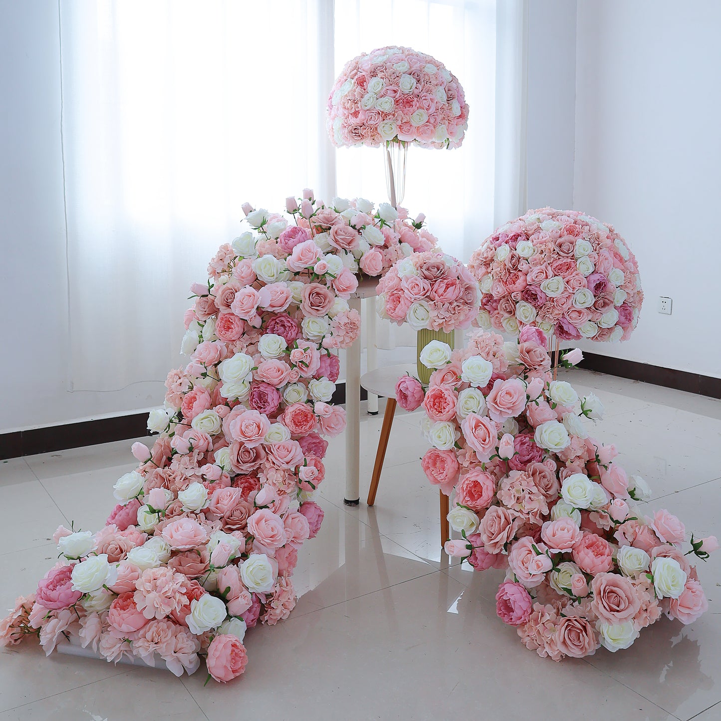 FL-116 High Quality DIY Silk Artificial Flowers White Hydrangea Pink Rose Table Center Decorations Christmas Perfect Centerpiece