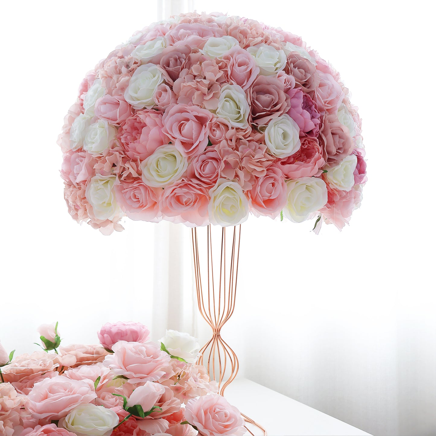 FL-116 High Quality DIY Silk Artificial Flowers White Hydrangea Pink Rose Table Center Decorations Christmas Perfect Centerpiece