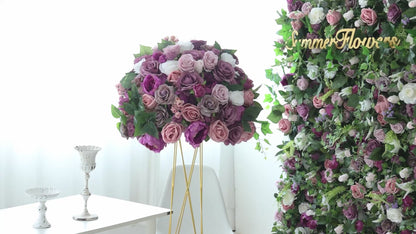 Fl-032 New design artificial purple rose baby breath flower wedding centerpieces floral ball centerpiece